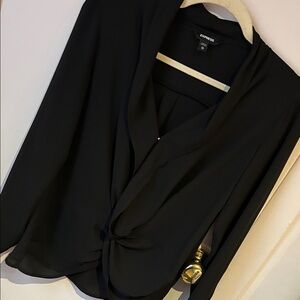 Express Black Twist-Front Long Sleeve Blouse